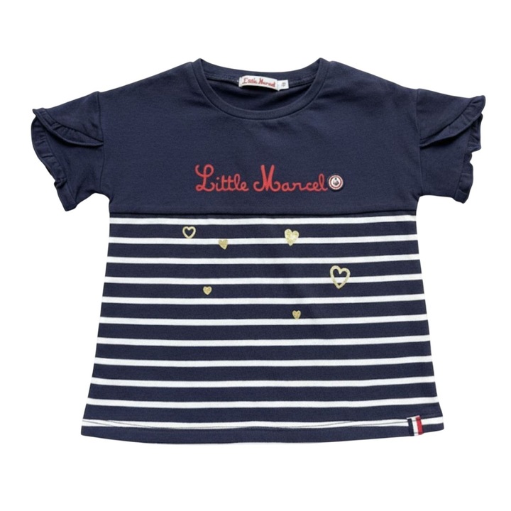 Gyermek póló, Little Marcel, csíkos, pamut/elasztán, kék/fehér