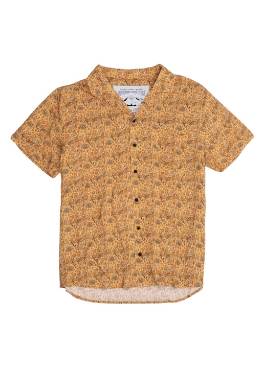 Férfi ing Poler Aloha ing, sárga, egyedi nyomtatás, viszkóz, rövid ujjú, M INTL