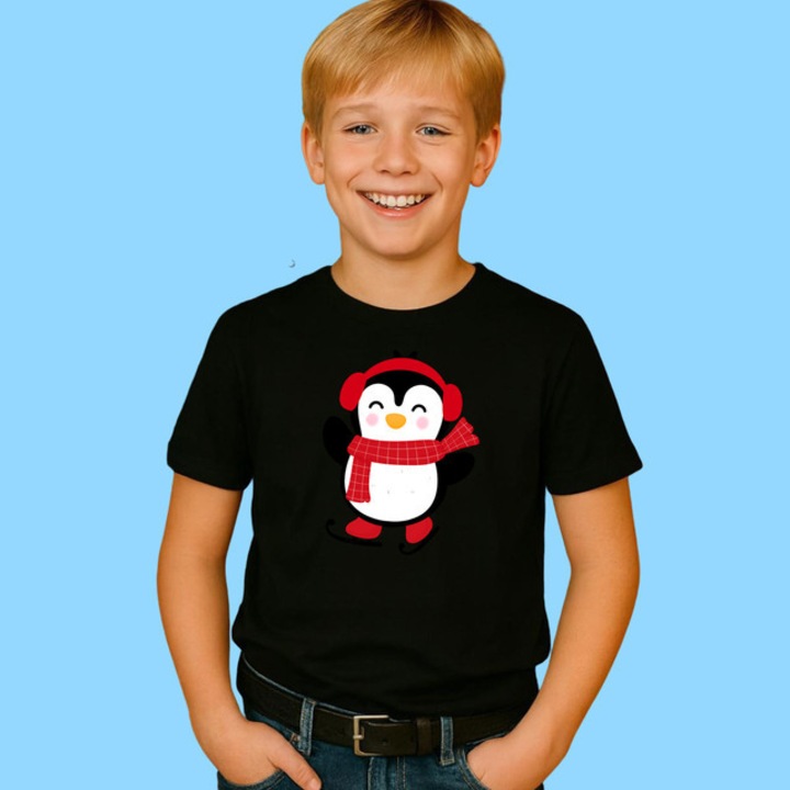 Tricou Copil Baiat Craciun v3668, Negru