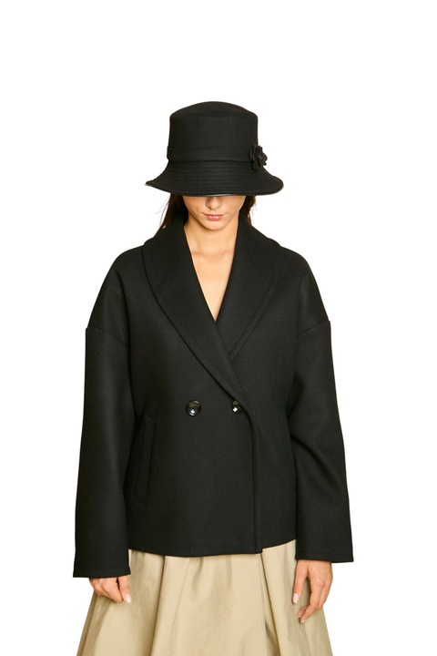 Palton Scurt Lână Gabriel, Negru, Negru