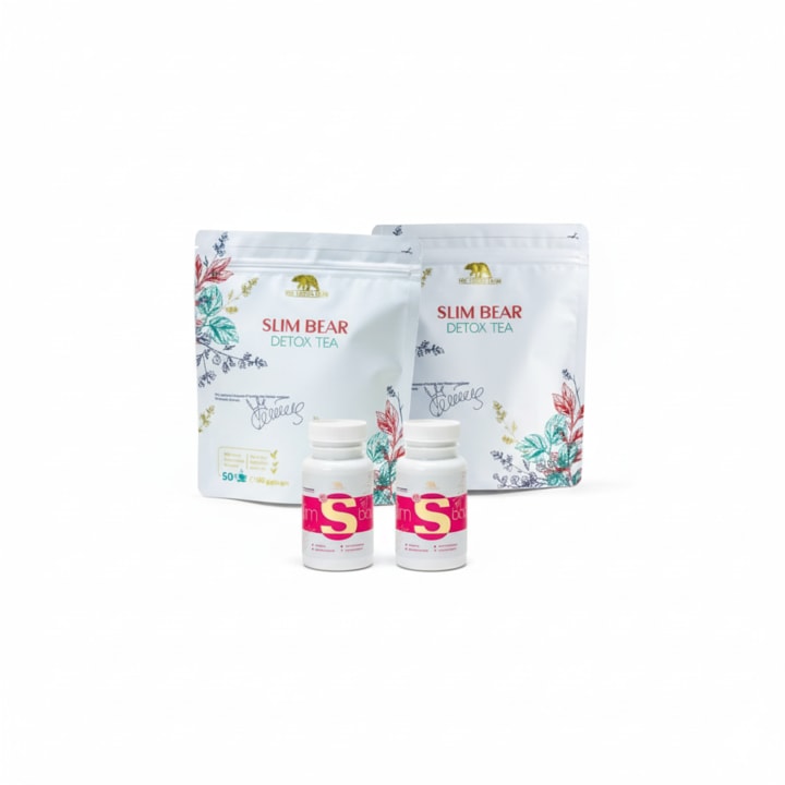 Set Slim Bear x2 și Slim Body x2, The Green Bear, detox, arderea grăsimilor, natural, tablete