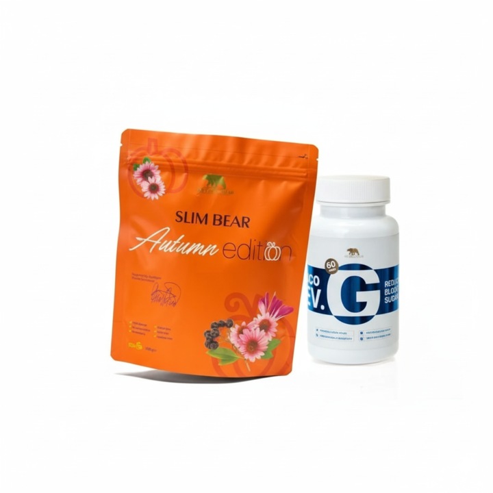 Supliment alimentar, The Green Bear, Gluco REV și Slim Bear set de toamnă, controlul apetitului, niveluri stabile ale zahărului din sânge, 30 capsule și 30 de căni