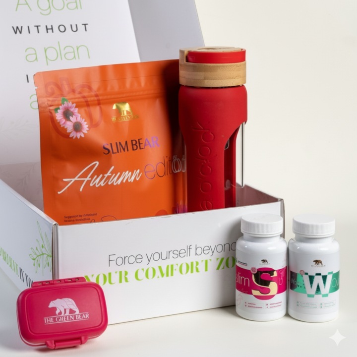 Supliment alimentar de slăbit The Green Bear Autumn Box, 3 produse, pentru detoxifiere și controlul greutății, 500 ml