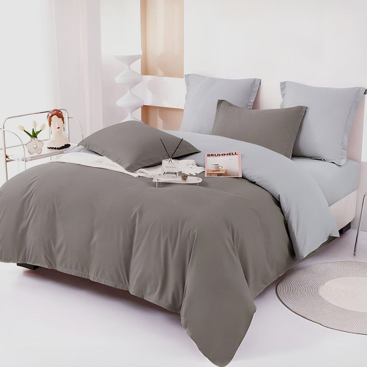 EmonaMall S18569 ágynemű, kétoldalas, 4 párnahuzat, 6 részes, szürke/világosszürke