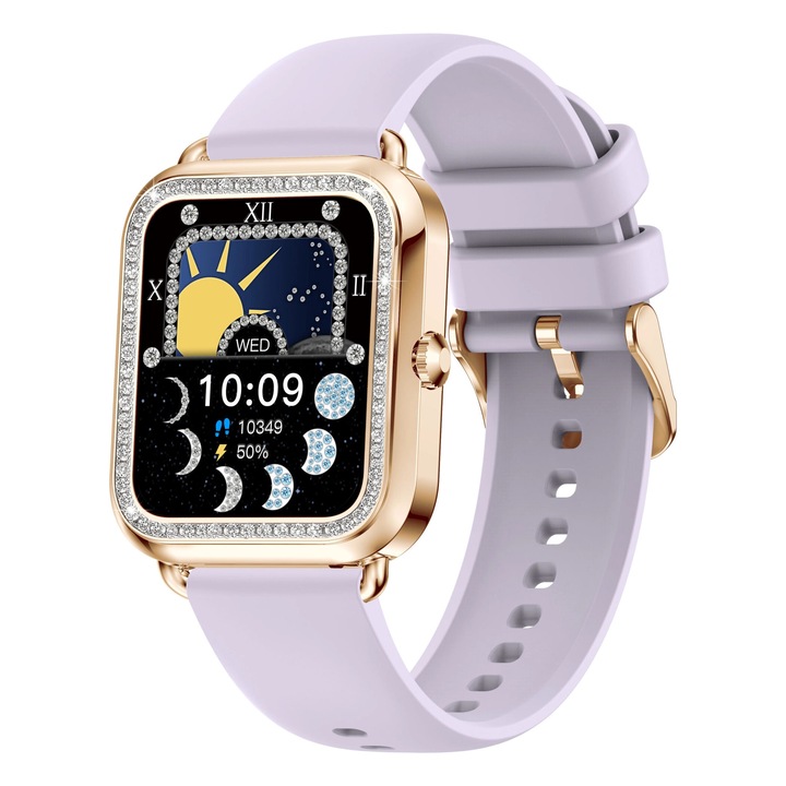 Смарт часовник STELS i69, 1.57 инча, Водоустойчив, Проследяване на съня, Монитор на сърдечния ритъм, Монитор на пулса, Фитнес тракер, Нотификации, Проследяване на съня, Сензор за кислород в кръвта, Хронограф, Компас, Календар, Будилник, Bluetooth, Лилав