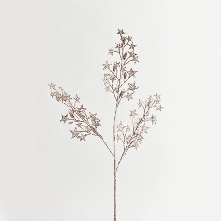 Decoratiune Ramura de brad cu stelute aurii si roz, 72 cm