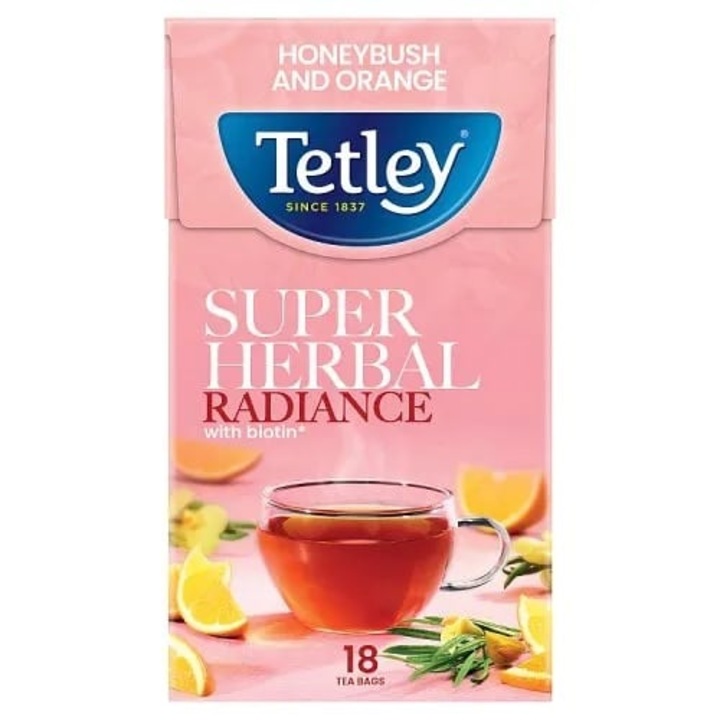 Ceai Tetley Super Herbal Radiance Honeybush & Portocala 18 plicuri x 1.8g, mix, aromă citrică