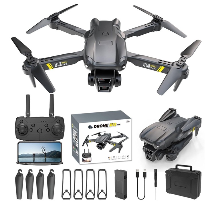 Дрон K13 MAX KLG 8K HD камера, WiFi FPV управление, задържане на височина, управление с жестове, дистанционно управление