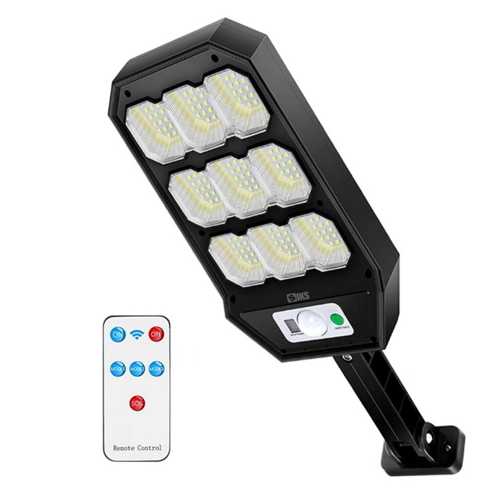 SIKS napelemes lámpa, polikristályos szilícium napelem, COB LED-ek, semleges fény, fekete, 24x13,5x3,5cm