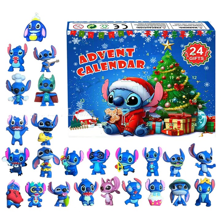 24 darabos karácsonyi Stitch babakészlet, PVC, ABS, nem mérgező, többszínű