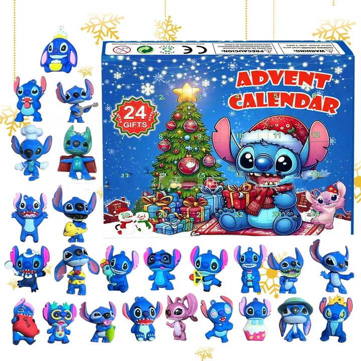 24 darabos karácsonyi Stitch babakészlet, PVC, ABS, nem mérgező, többszínű