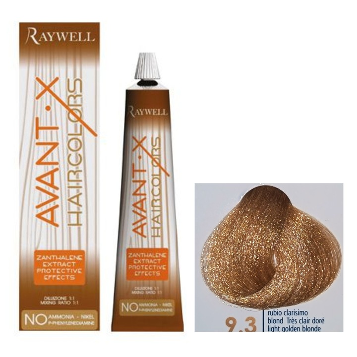 Vopsea de par Raywell 9.3 Blond auriu, fara amoniac, 90% acoperire, 100ml
