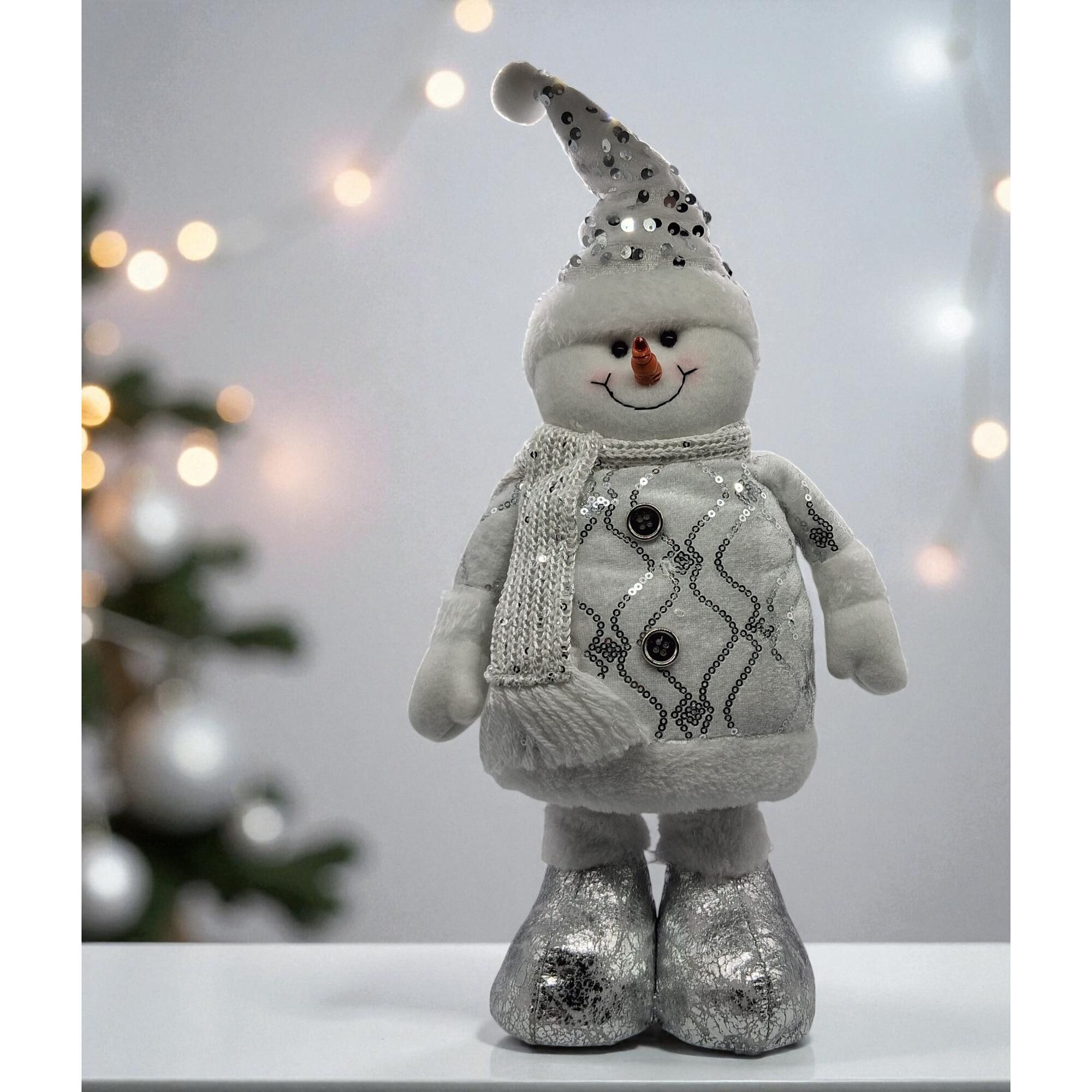 Figurina de Plus Om de Zapada Argintiu cu Picioare Telescopice
