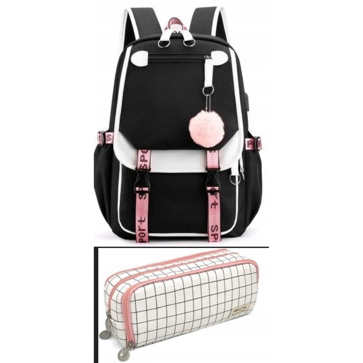 Iskolatáska, duA modell, többszínű, 46x30x20cm, 37 literes kapacitás, USB porttal, tolltartó szettel.