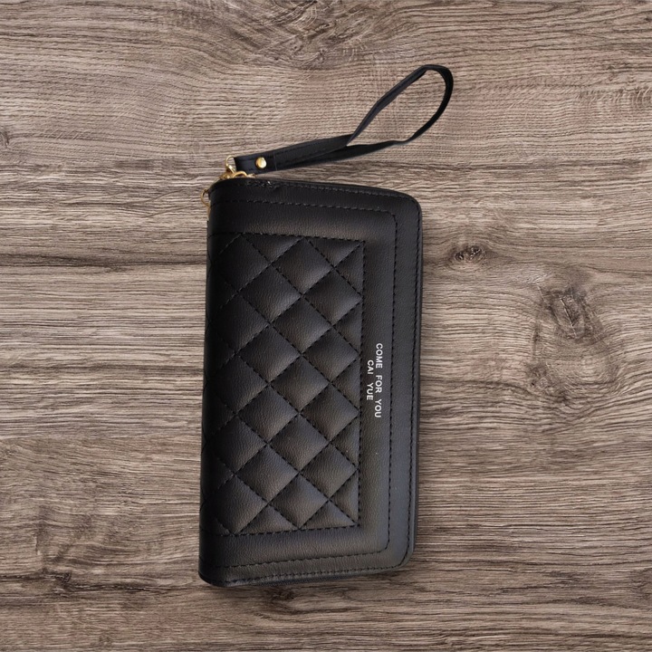 Дамски портфейл, черен, геометричен дизайн, големи размери