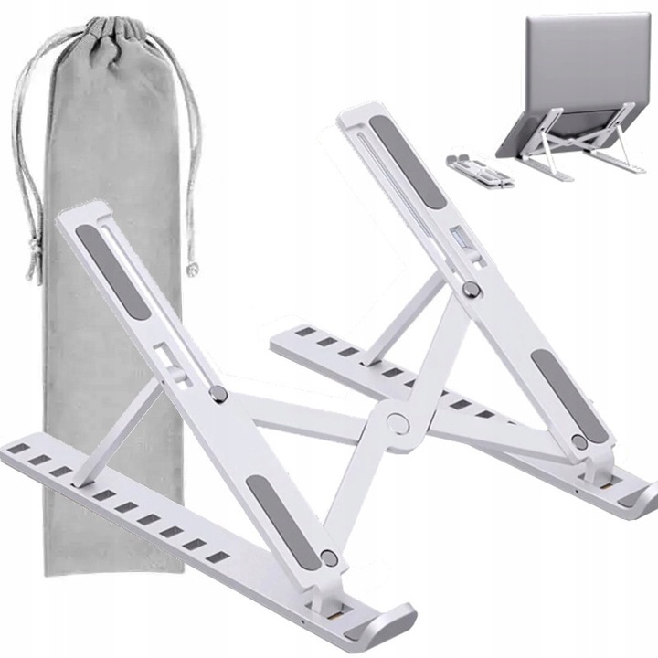 Suport laptop reglabil, argintiu, 60x280x15mm, cu husa de depozitare