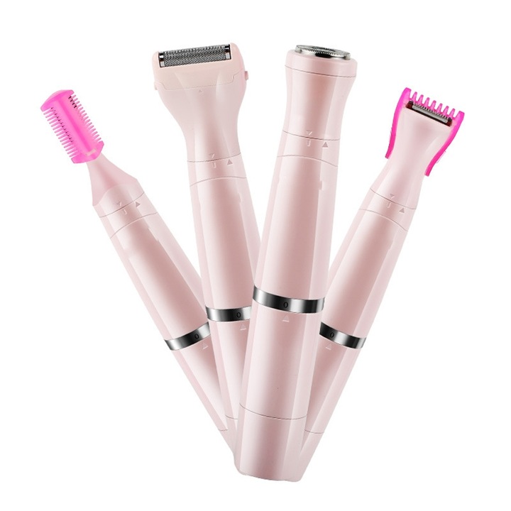 Epilator electric pentru femei, roz, pentru zone sensibile, set multifunctional