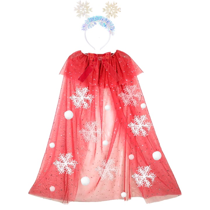 Costum 2 piese Craciunita pelerina cu guler si bentita, bicolor, 50cm, tull