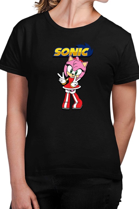 Tricou dama SONIC the Hedgehog OPT Amy, Negru