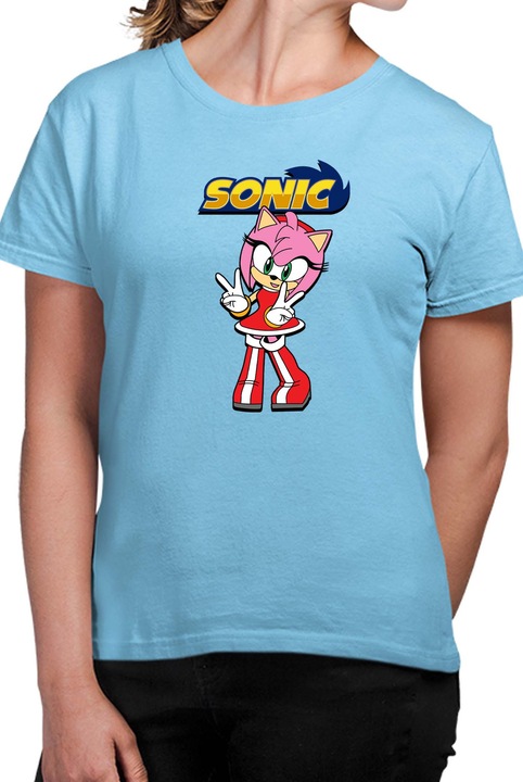 Tricou dama SONIC the Hedgehog OPT Amy, Albastru deschis