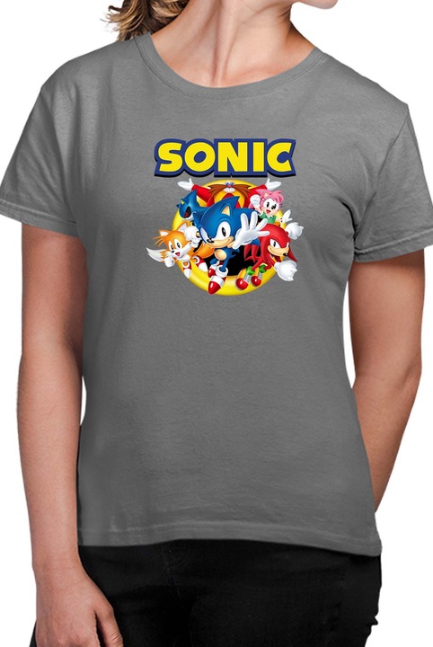 Tricou dama SONIC the Hedgehog OPT Heroes, Gri inchis melange
