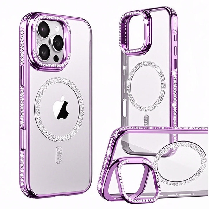 Кейс Crystal Plated за iPhone 15 Pro, MagCase, CamStand, Виолетов