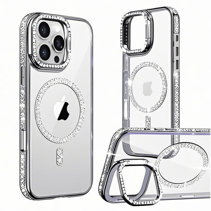 Кейс Crystal Plated за iPhone 15 Pro Max, MagCase, CamStand, Сребрист