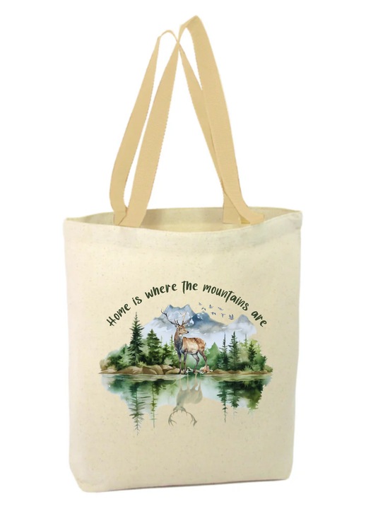 Vászon táska cipzárral, fehér fogantyúval, szarvas a természetben, angol nyelvű szöveg
