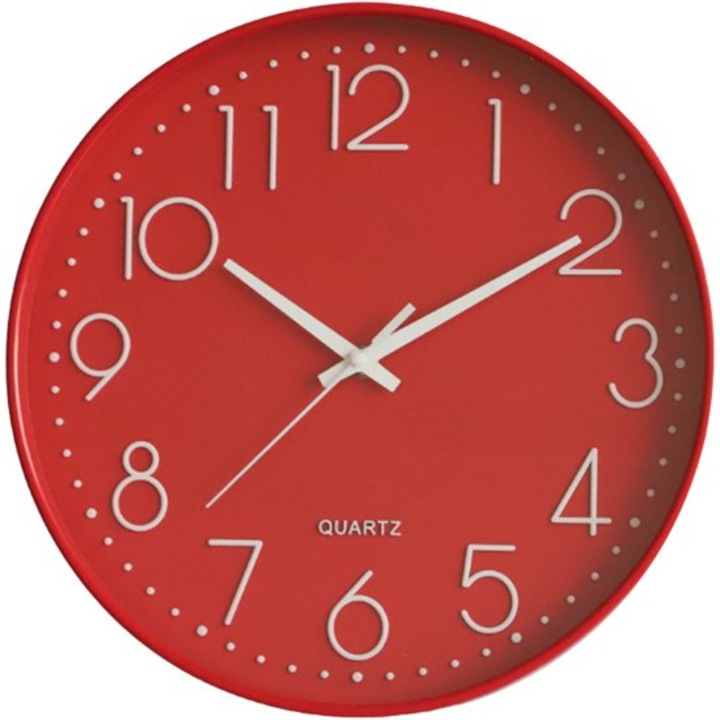 Ceas de perete rotund digital, display mare cu secundar curcubeu, 30cm, gri-silver, set cu kit de montare