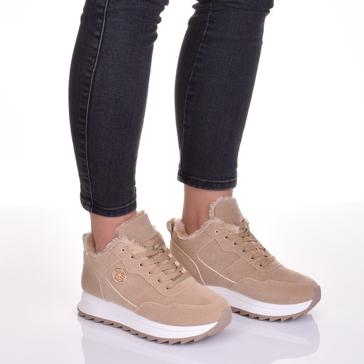 Дамски кецове Martinus, екологична кожа, кафяви, подплатени, платформа 3 см, височина 12 см, 36 EU