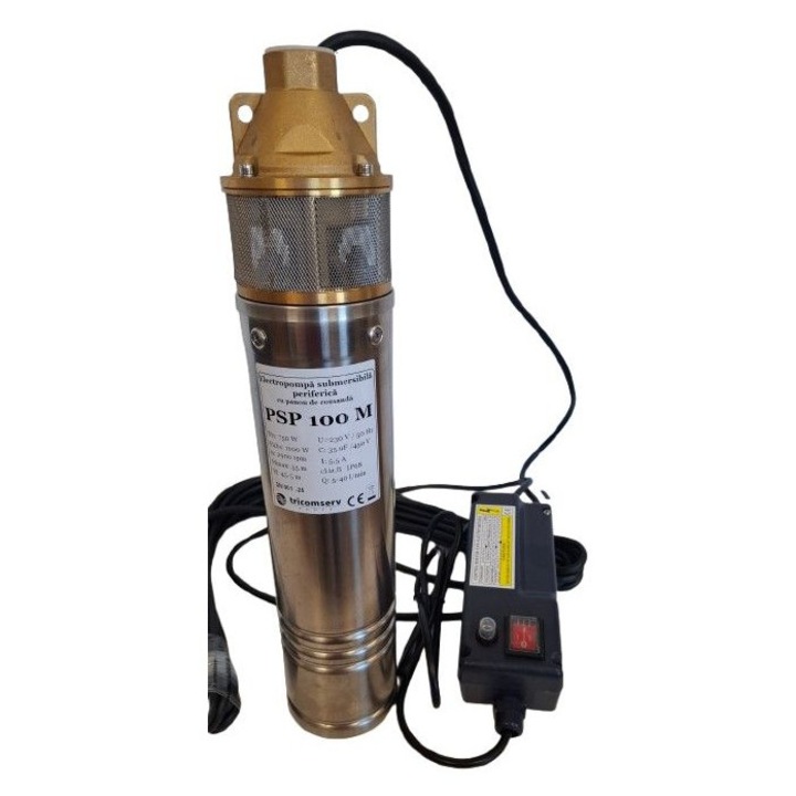 Electropompa submersibila PSP 100 de 4” cu paleta periferica, cu Panou de Comanda, 750 w, Hmax 55 m si debit maxim de 40l/min