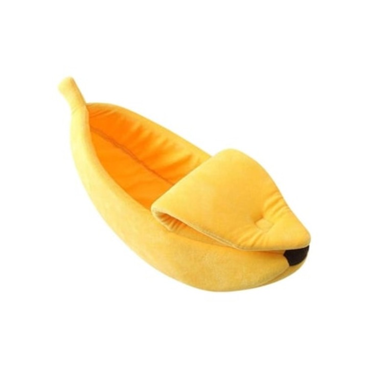 Culcus pentru caini in forma de banana, incalzit si izolat, galben, indoor si outdoor