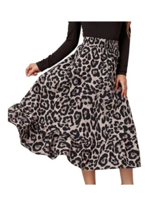 Fusta Midi Dama, Imprimeu Leopard, Design Dantela, Multicolor GSEDAOX, M INTL