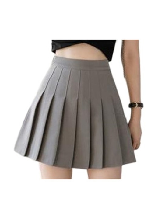 Fusta plisata GSEDAOX, talie inalta, stil majoreta, gri, poliester, XL INTL