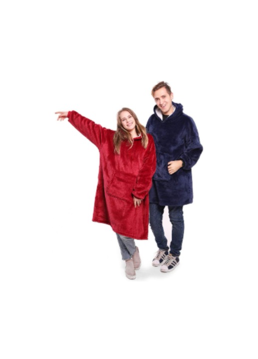 Set hanorace, huggle hoodie ultra plush, albastru, rosu, unisex, 2 buc, universal