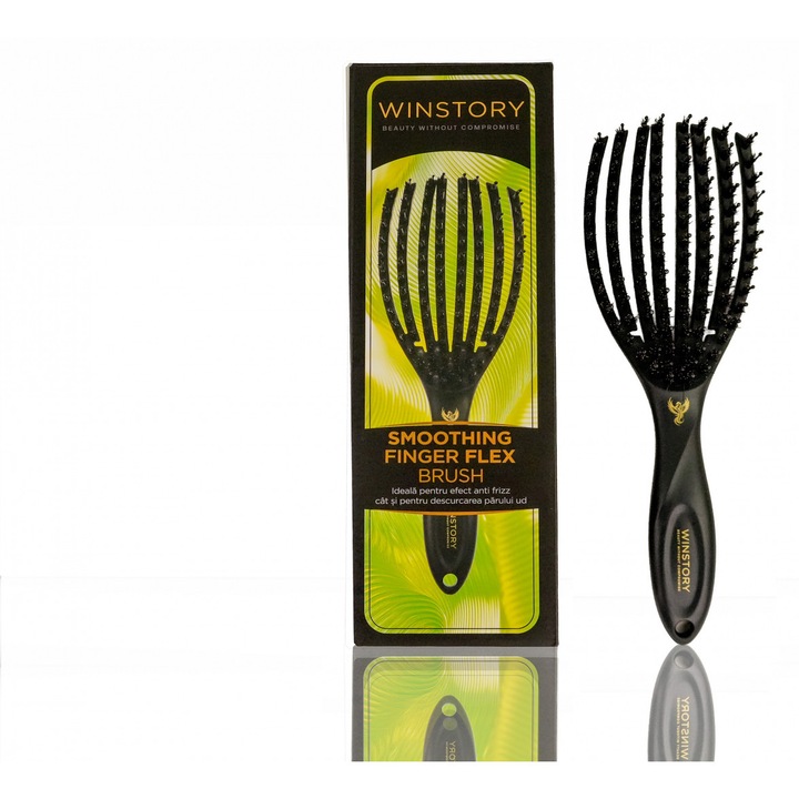 Perie de păr WINSTORY Smoothing Finger Flex Brush, ventilată, perii de mistreț flexibili, 5x25cm