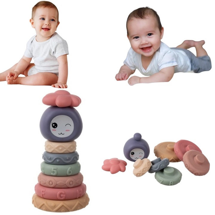 Montessori szenzoros játék, 8 darabos, többszínű, puha anyag, 18 hónapos kortól