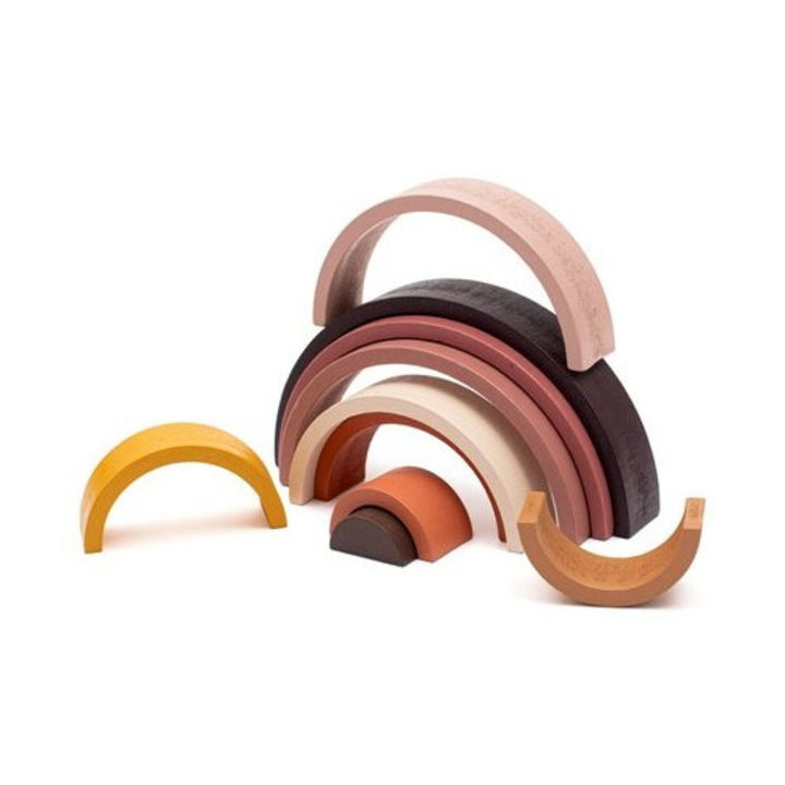 Jucărie din lemn Montessori, Baby Mix, Curcubeu, 7 piese, Brown, 19x9.5x3cm