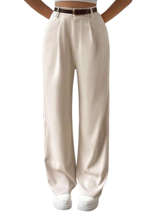 Női alkalmi nadrág, bézs, bővülő szárú, magas derekú, övvel, M-es méret