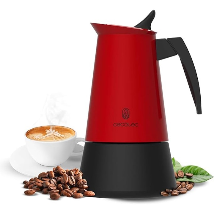 Cafetiera italiana Cecotec Piccolina 600, cu filtru din plasa, 300 ml, pentru 6 cesti de cafea, din otel inoxidabil, potrivita pentru toate tipurile de plite, filtru premium, supapa de siguranta, maner rezistent la caldura, design elegant