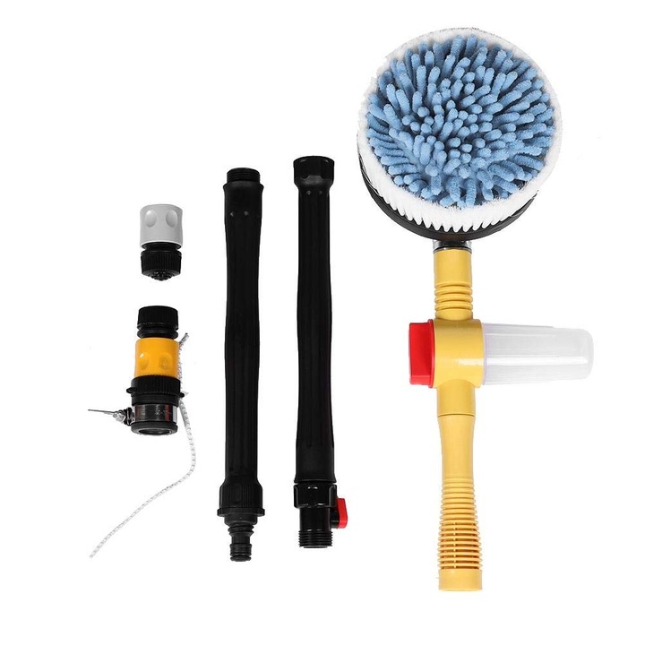 Perie rotativa pentru spalat masina, maner lung, albastru, 360° rotativ, 3 niveluri presiune, 120cm