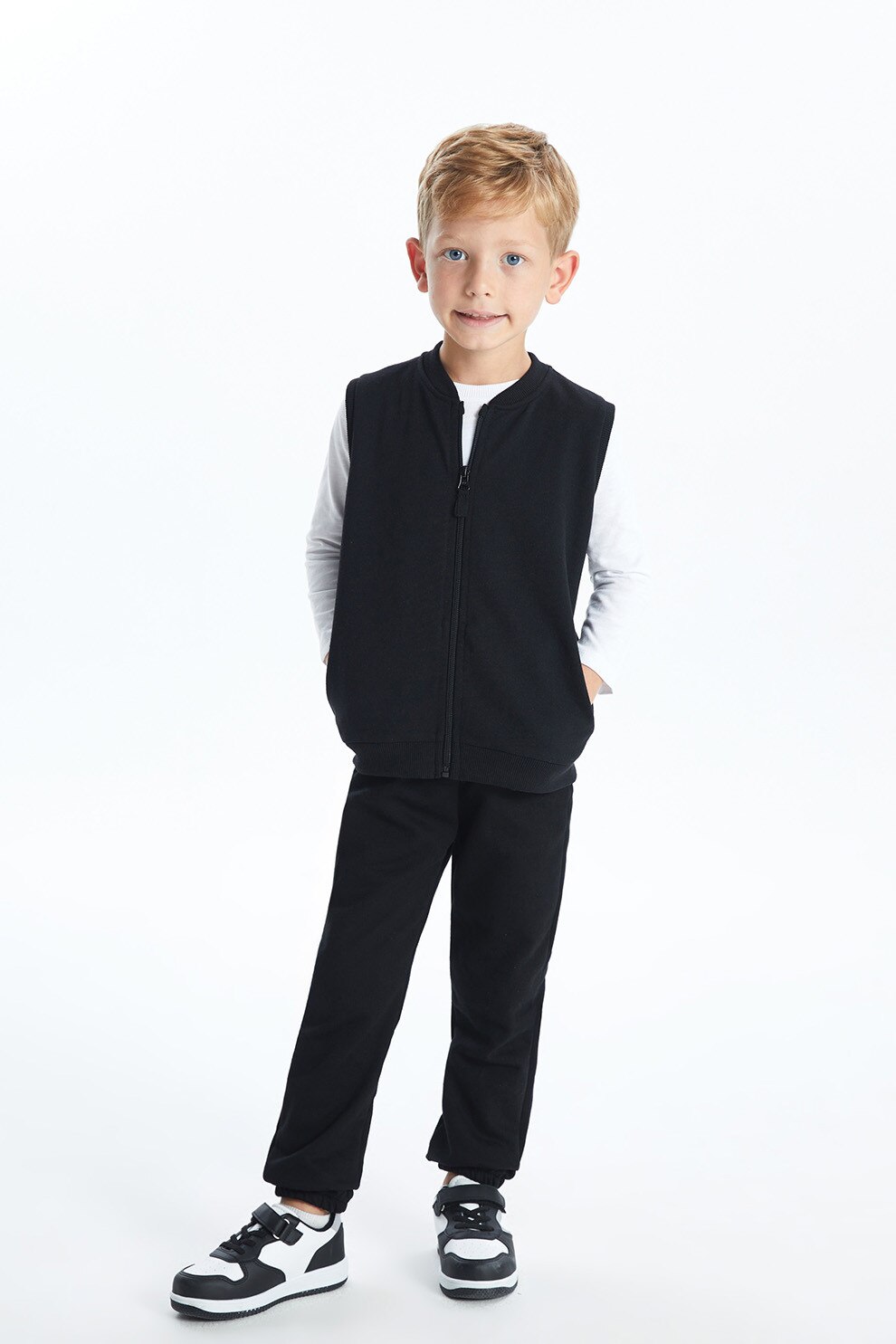 LC WAIKIKI, Pantaloni de trening din amestec de bumbac si captuseala ce mentine caldura, Negru, 80-92 CM