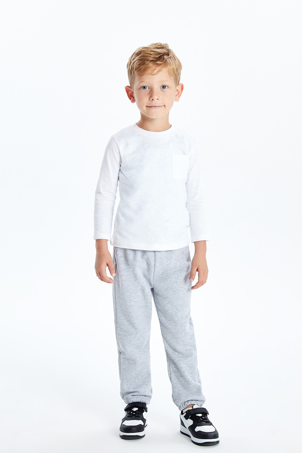 LC WAIKIKI, Pantaloni de trening din amestec de bumbac si captuseala ce mentine caldura, Gri deschis melange, 80-92 CM