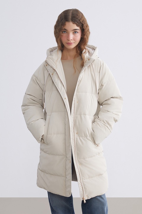 LC WAIKIKI, Geaca lunga cu buzunare cu fermoar, Alb murdar, L