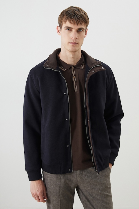 LC WAIKIKI, Jacheta cu buzunare laterale si fermoar, Albastru inchis, L