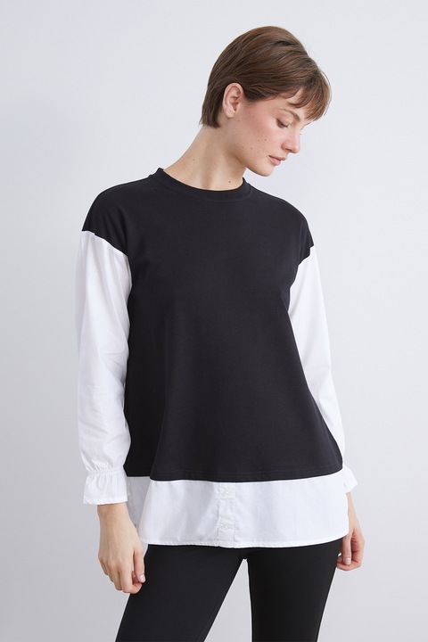 LC WAIKIKI, Bluza de trening cu maneci cazute si decolteu la baza gatului, Alb, Negru, XS