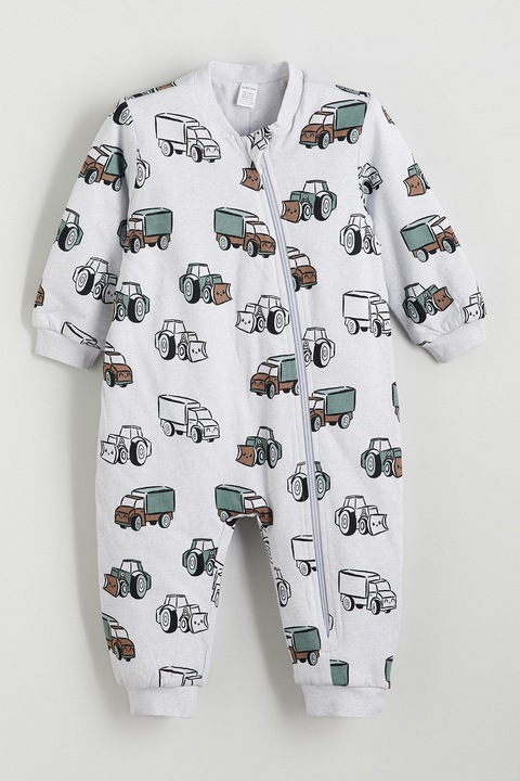 LC WAIKIKI, Salopeta din amestec de bumbac cu imprimeu grafic, Maro/Gri deschis/Verde sparanghel