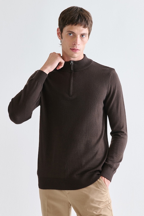 LC WAIKIKI, Pulover uni cu fenta cu fermoar, Maro inchis