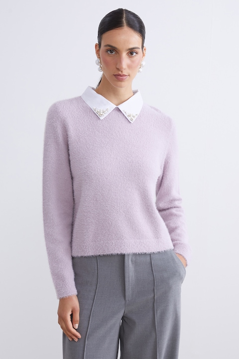 LC WAIKIKI, Pulover cu aspect 2in1, Alb/Lila