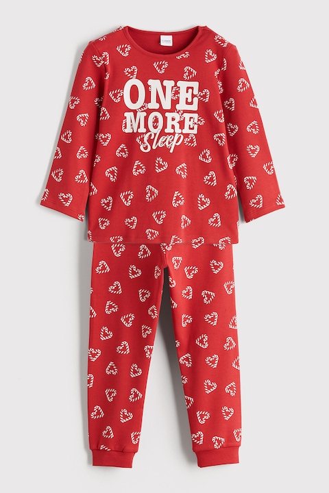 LC WAIKIKI, Pijama din bumbac cu model, Rosu/Alb